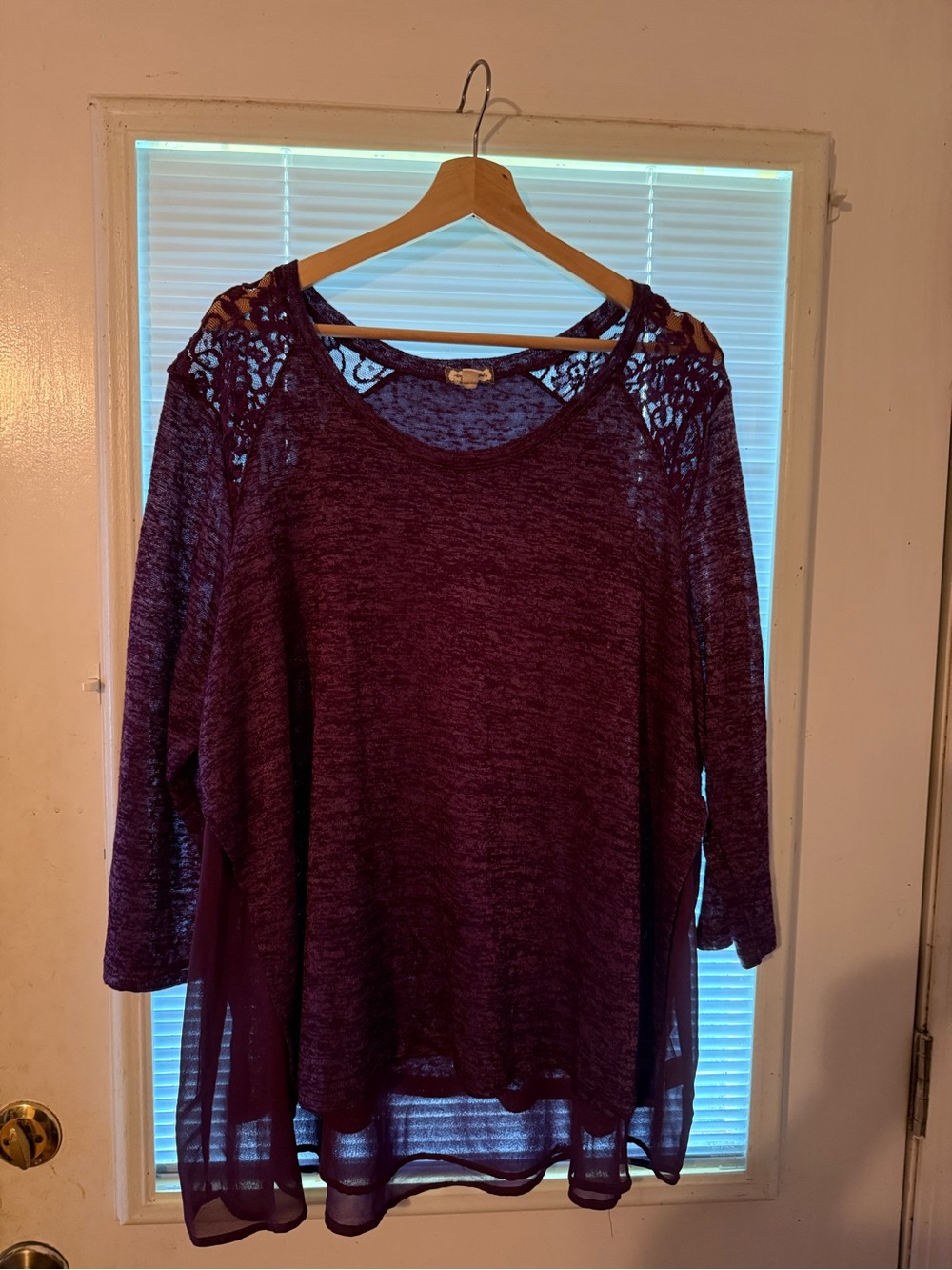 Eyeshadow Plum Lace-Yoke Sheer-Hem Tunic